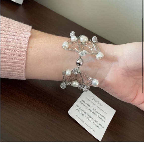 Artisan Handmade Pearl & Crystal Cuff - Picture 3 of 6